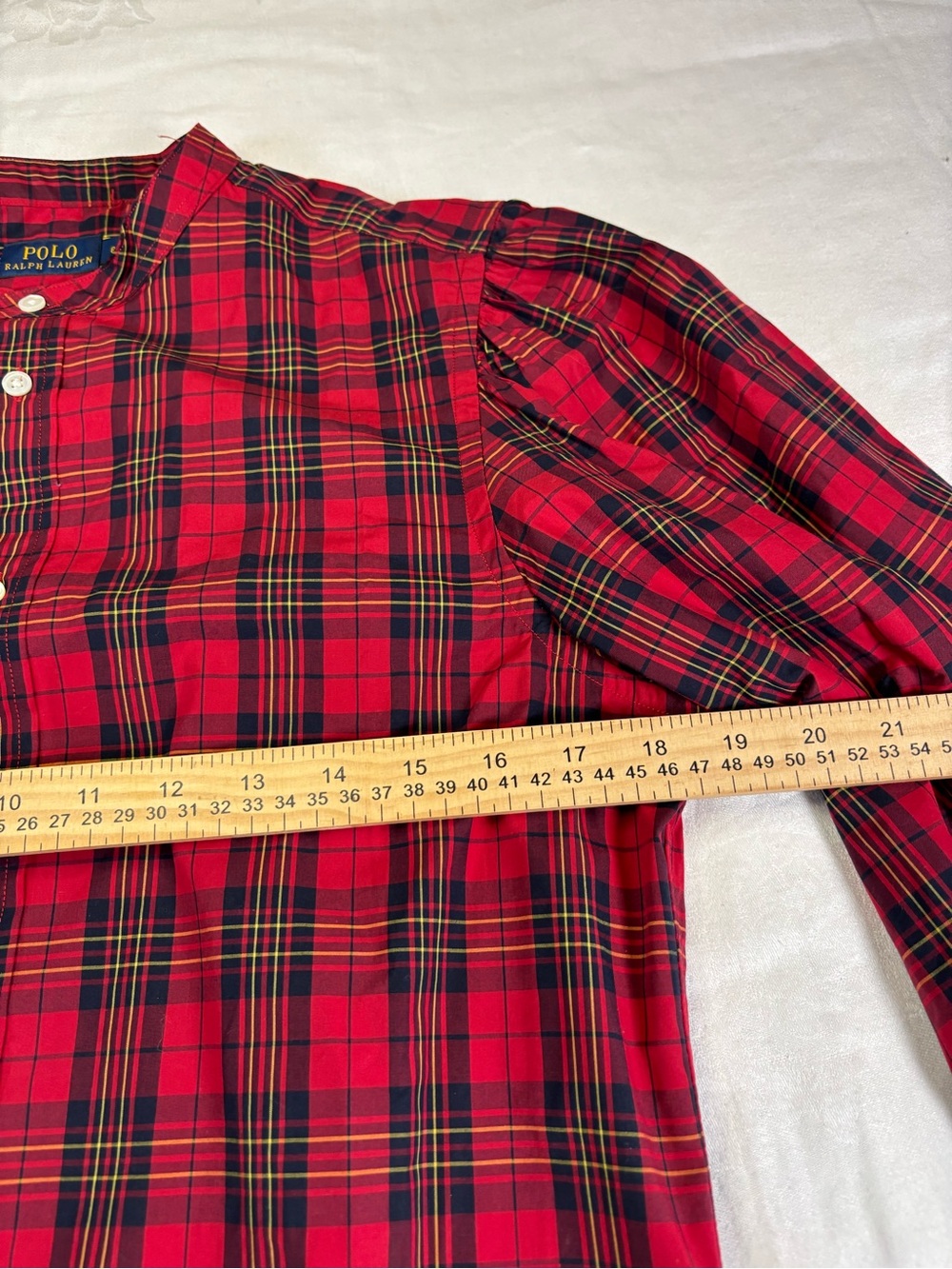 Polo Ralph Lauren Women’s 8 Tartan Plaid Puff Sleeve Button Shirt Red Cotton - Picture 5 of 8